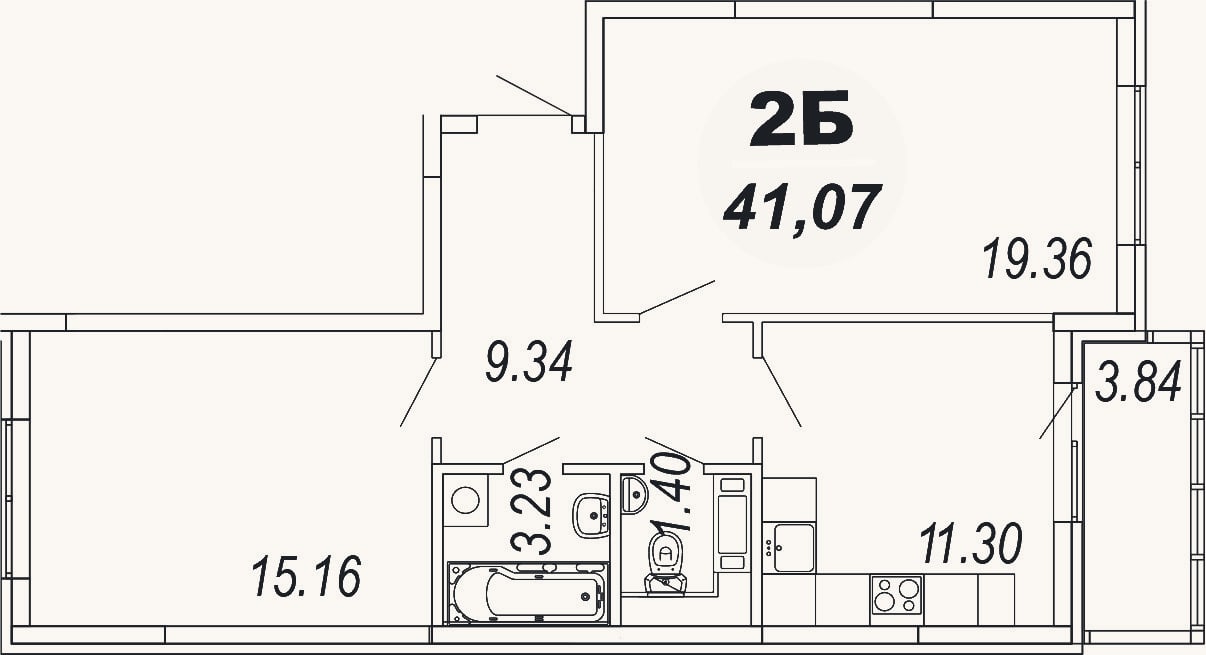 Планировка: 2-к, 59,8 м²