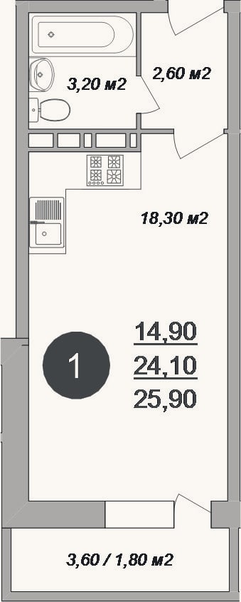Планировка: Студия, 24,1 м²