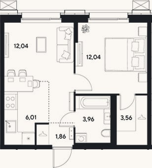 Планировка: 2-к, 39,5 м²