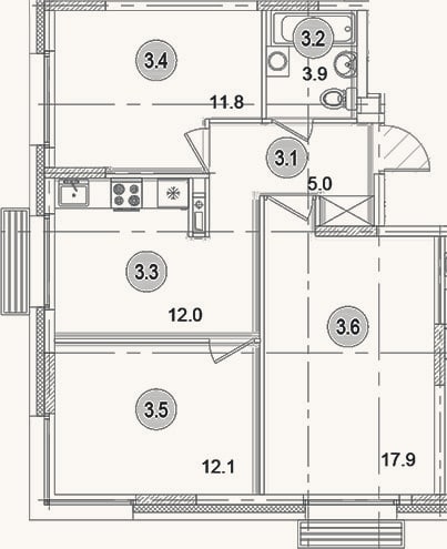 Планировка: 3-к, 62,7 м²