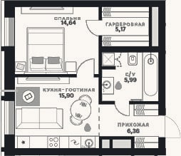 Планировка: 1-к, 48,1 м²