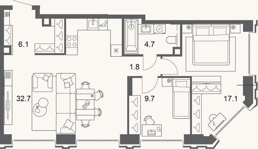 Планировка: 3-к, 72,1 м²