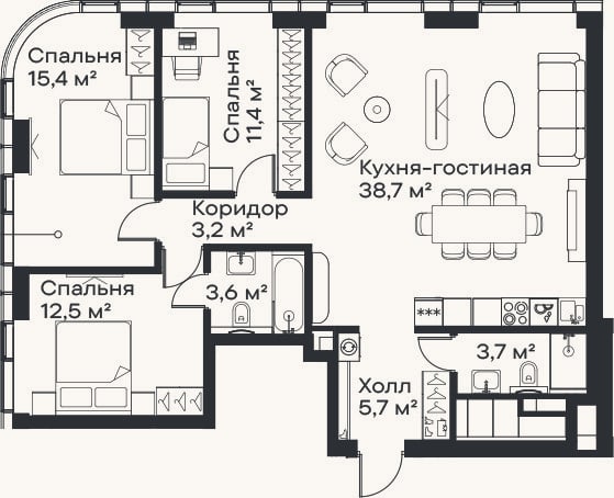 Планировка: 4+ к, 94,2 м²