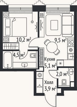 Планировка: 2-к, 35,2 м²