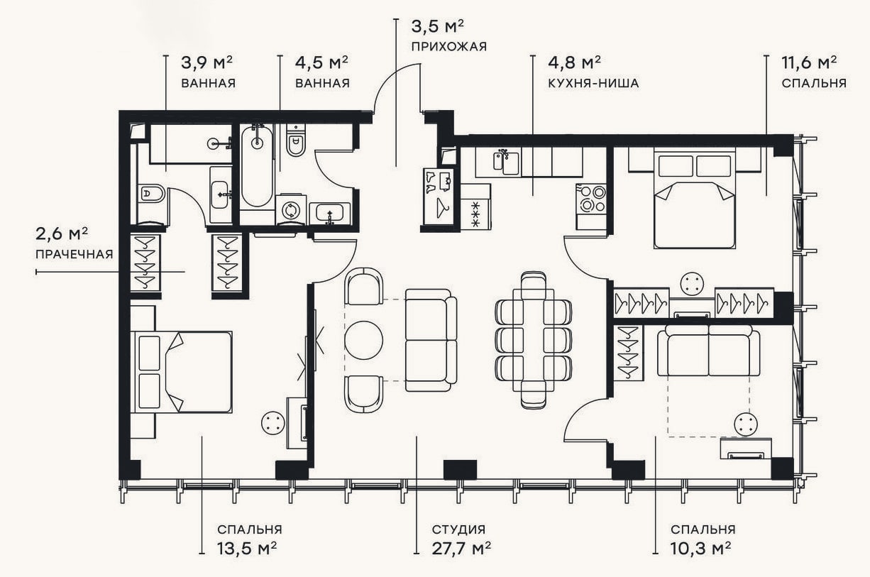 Планировка: 4+ к, 82,3 м²