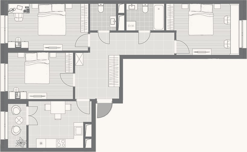 Планировка: 3-к, 74,9 м²