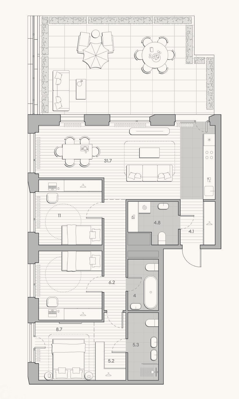 Планировка: 3-к, 75 м²