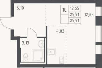 Планировка: Студия, 25,9 м²