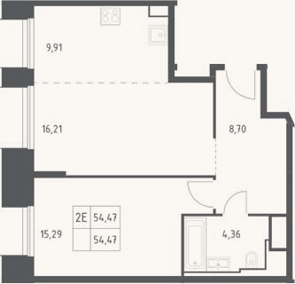 Планировка: 2-к, 54,5 м²