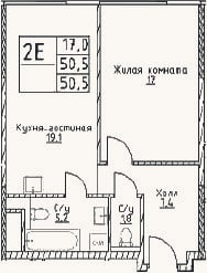 Планировка: 2-к, 50,5 м²