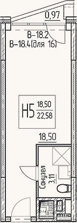 Планировка: Студия, 21,6 м²