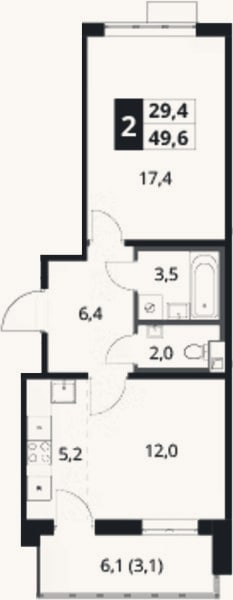 Планировка: 2-к, 46,5 м²