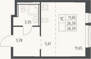 Планировка: Студия, 26,4 м²