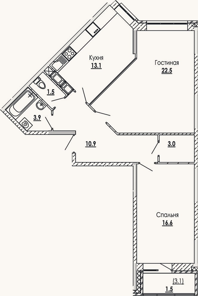 Планировка: 2-к, 71,5 м²