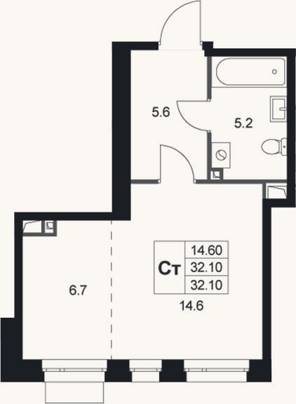 Планировка: Студия, 32,1 м²