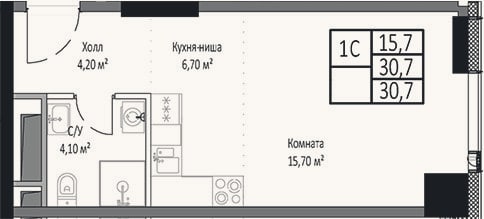 Планировка: Студия, 30,7 м²