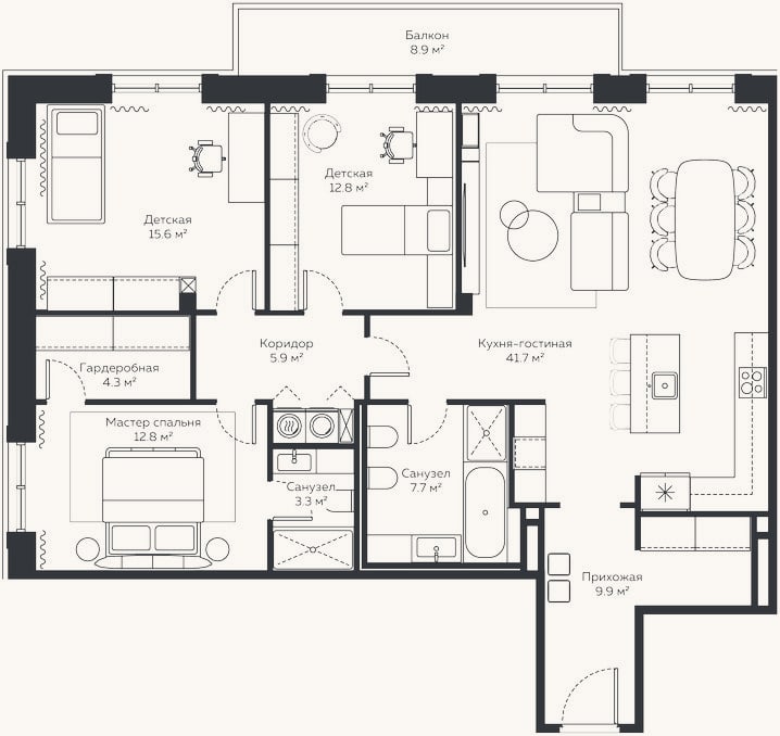 Планировка: 4+ к, 125,6 м²