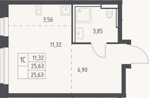 Планировка: Студия, 25,6 м²