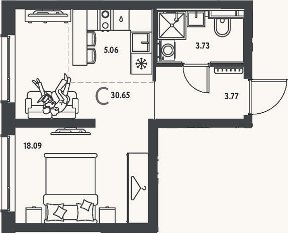 Планировка: Студия, 30,7 м²
