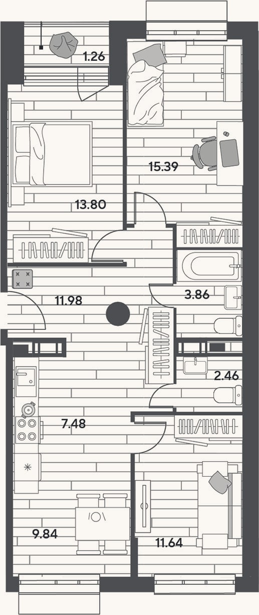 Планировка: 4+ к, 76,5 м²