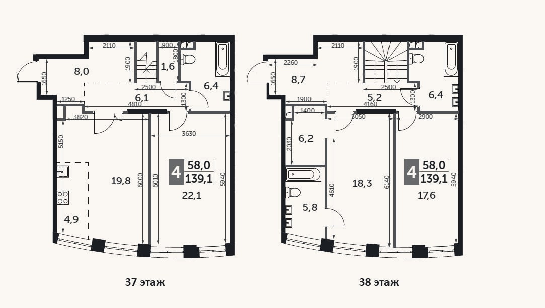 Планировка: 4+ к, 139,1 м²