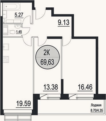 Планировка: 3-к, 65,3 м²