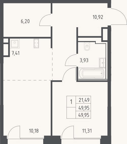Планировка: 2-к, 50,7 м²