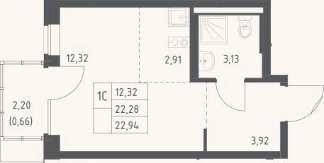 Планировка: Студия, 22,3 м²