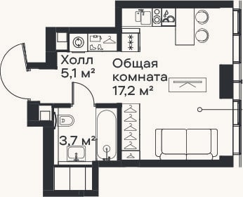 Планировка: Студия, 26 м²