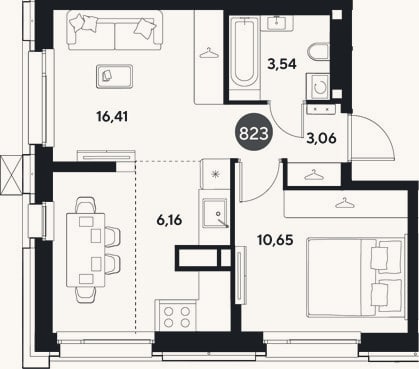Планировка: 2-к, 39,8 м²