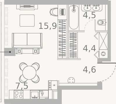 Планировка: Студия, 36,9 м²