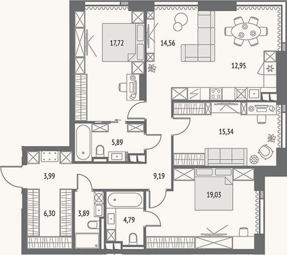 Планировка: 4+ к, 113,7 м²