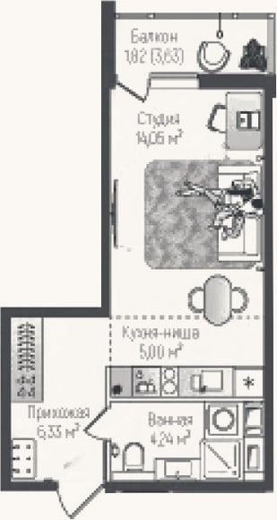 Планировка: Студия, 29,6 м²