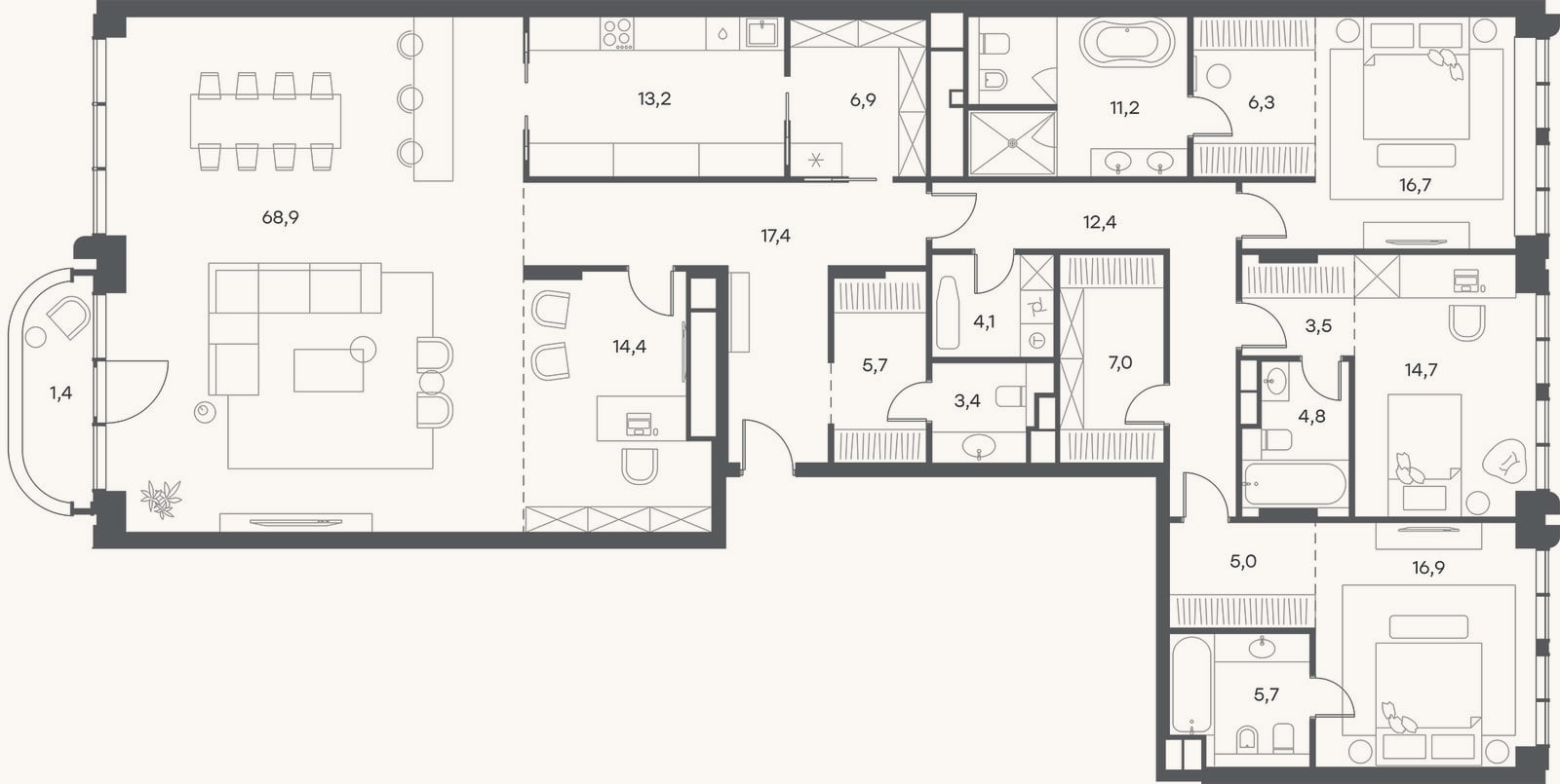 Планировка: 4+ к, 236,3 м²