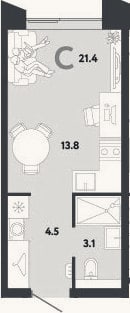 Планировка: Студия, 21,4 м²