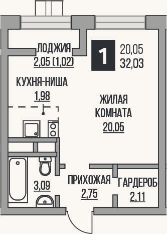 Планировка: Студия, 30 м²
