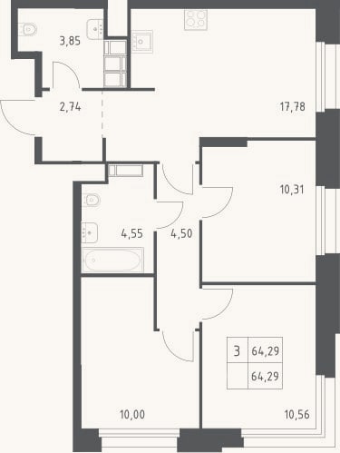 Планировка: 4+ к, 64,3 м²