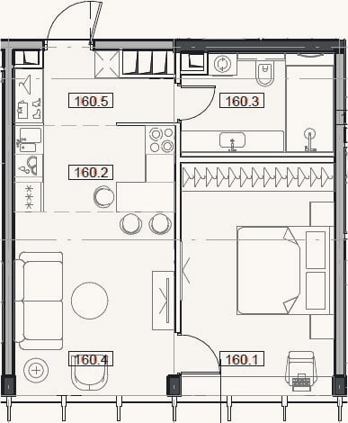 Планировка: 2-к, 44 м²