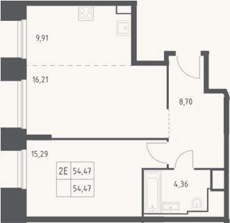 Планировка: 2-к, 54,5 м²