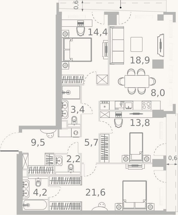 Планировка: 4+ к, 101,7 м²