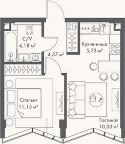 Планировка: 2-к, 35,7 м²