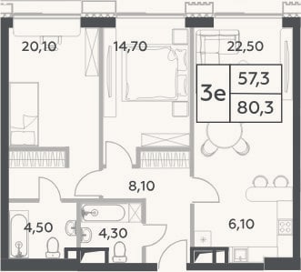 Планировка: 3-к, 80,3 м²