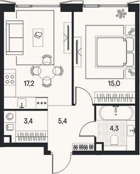 Планировка: 2-к, 45,3 м²