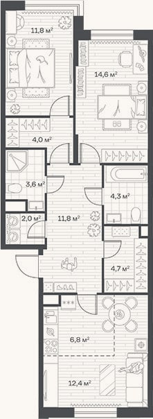 Планировка: 3-к, 76 м²