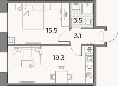 Планировка: 2-к, 41,4 м²