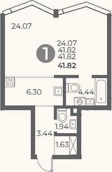 Планировка: Студия, 41,8 м²