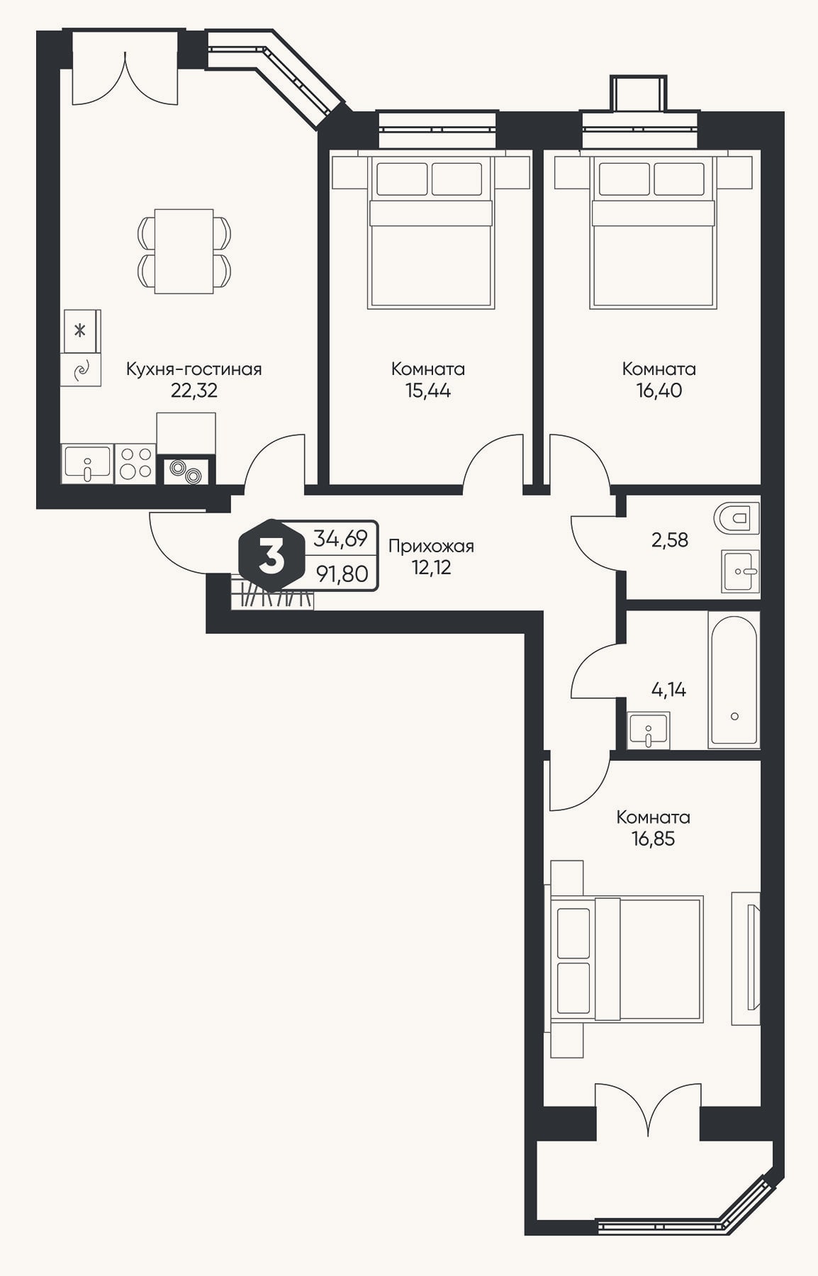 Планировка: 4+ к, 89,9 м²