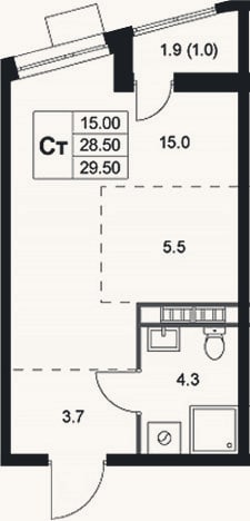 Планировка: Студия, 28,5 м²
