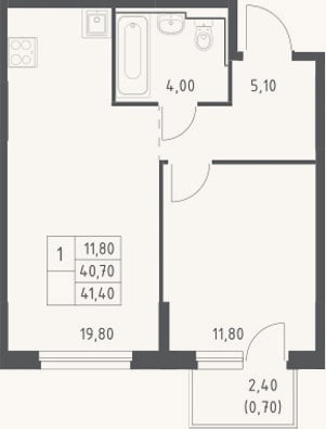 Планировка: 2-к, 40,7 м²