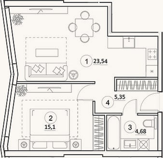 Планировка: 2-к, 48,7 м²